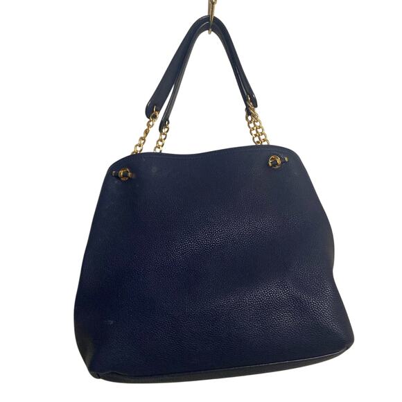 TORY BURCH CHELSEA SLOUCHY BLUE LEATHER TOTE - Picture 8 of 12